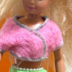 Skipper 80’s fuzzy wrap shirt snap on front short sleeve powder pink